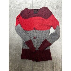 Yoki Y2K Womens Small Cardigan Sweater Red Gray Colorblock Button Front Knit S